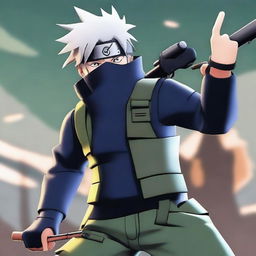 Kakashi Hatake from Naruto, donned in his signature attire, confidently wielding an HK16 gun.