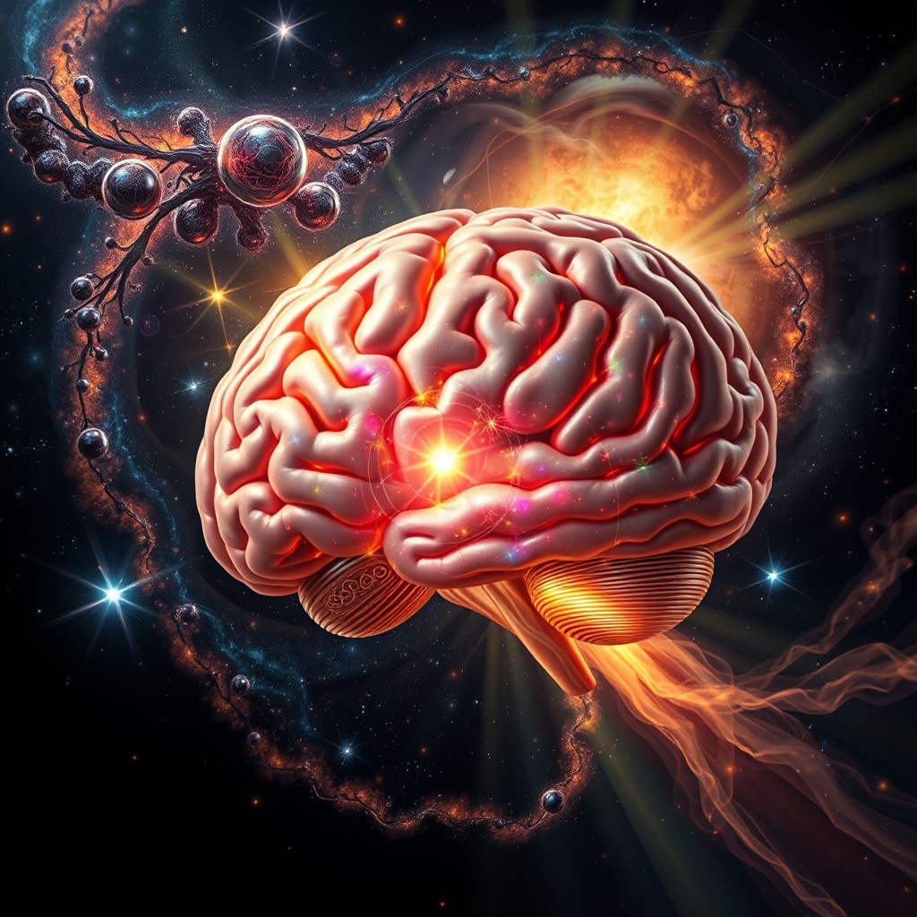 A highly detailed and artistic depiction of a human brain, showcasing its intricate structures and connections