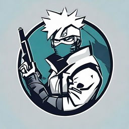 An engaging logo featuring Kakashi Hatake from Naruto, posed confidently with a stylized firearm incorporated into the design.