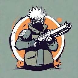 An engaging logo featuring Kakashi Hatake from Naruto, posed confidently with a stylized firearm incorporated into the design.