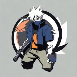 An engaging logo featuring Kakashi Hatake from Naruto, posed confidently with a stylized firearm incorporated into the design.