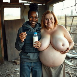 In a rundown, abandoned shack, a malevolent 19-year-old African woman stands holding a baby bottle filled with milk
