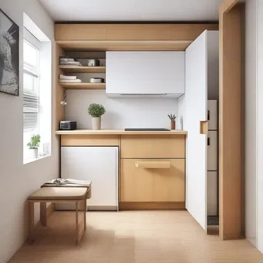The inadequacy of space in the small apartment was solved by cleverly utilizing multifunctional furniture.
