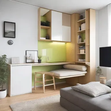 The inadequacy of space in the small apartment was solved by cleverly utilizing multifunctional furniture.