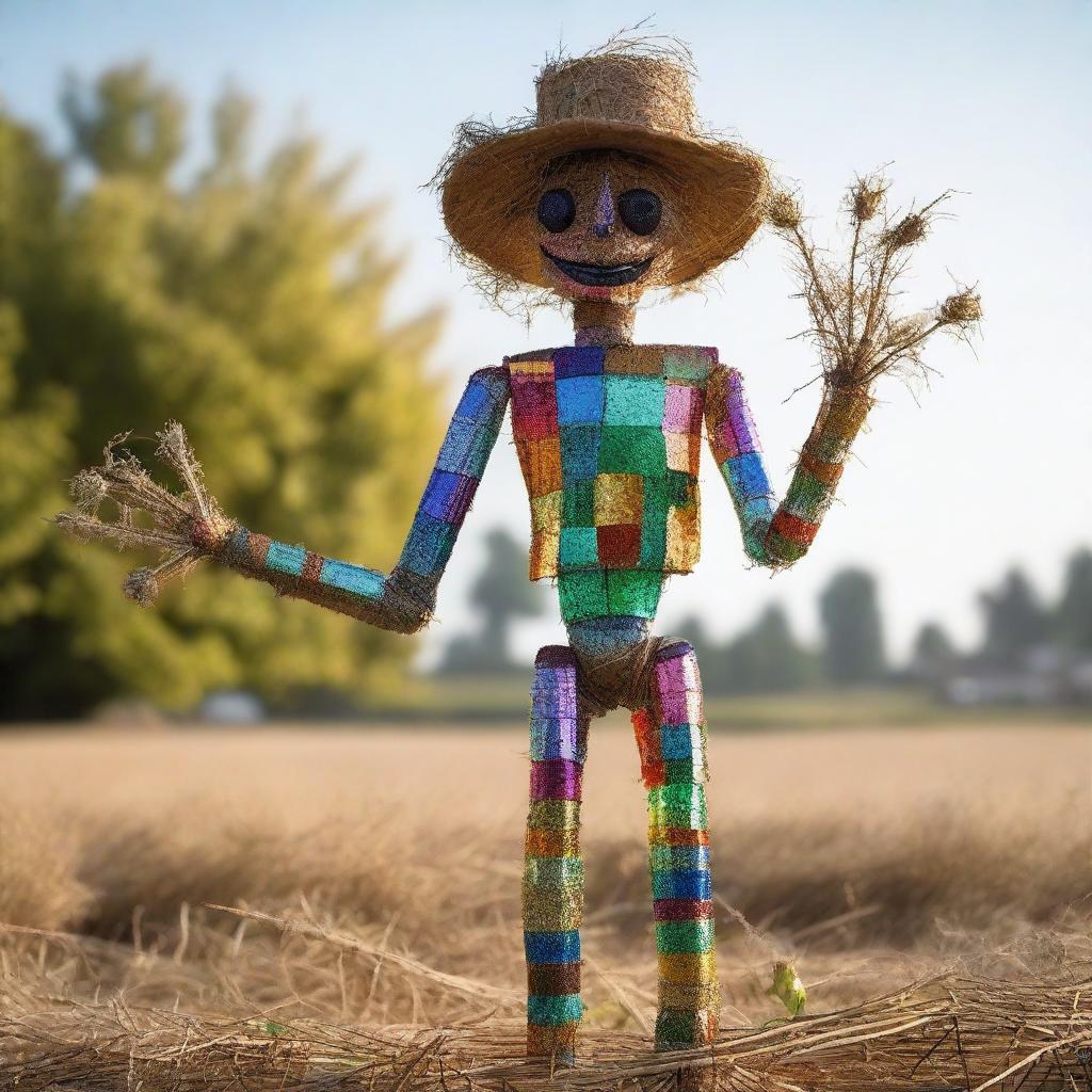 A living scarecrow with one of its arms made entirely of shimmering glass.