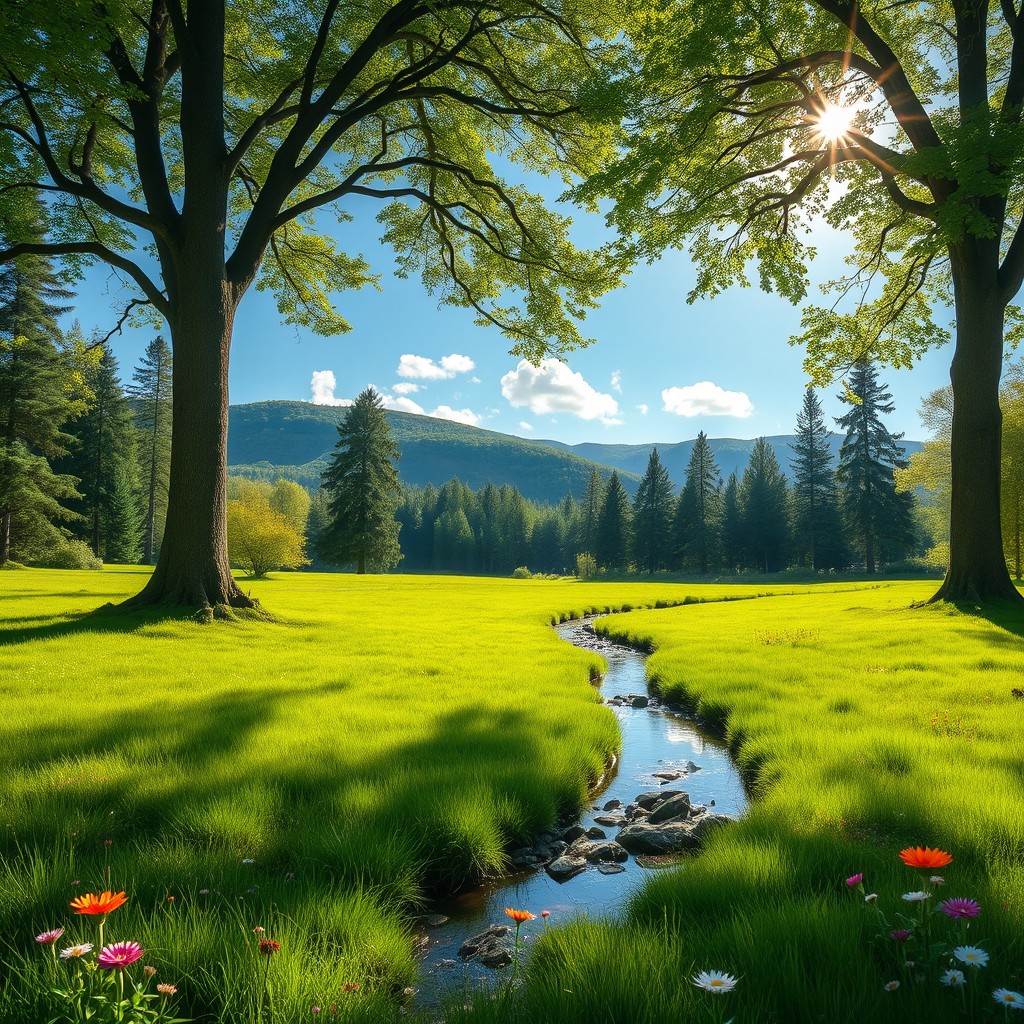 A serene and tranquil landscape, depicting a beautiful and quiet place in nature