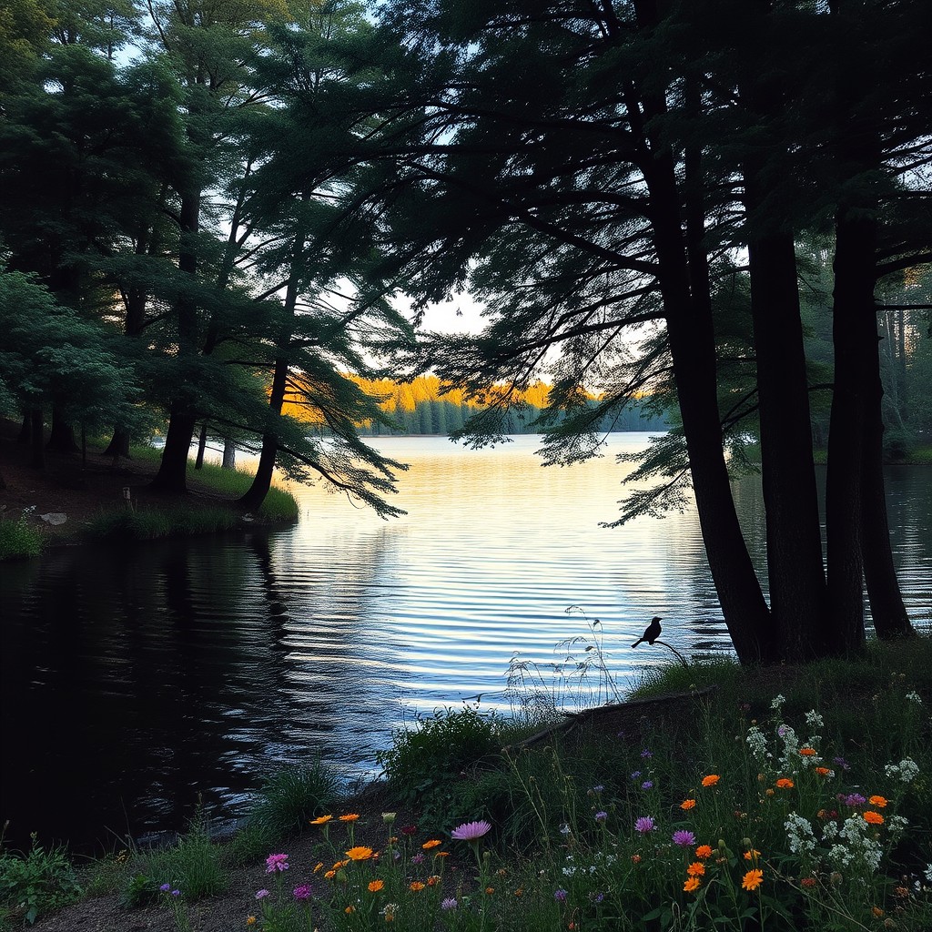 A peaceful and tranquil scene in a picturesque natural setting
