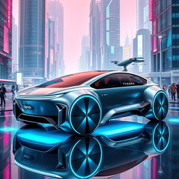 A futuristic concept car featuring sleek, aerodynamic lines and a minimalist design