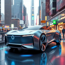 A futuristic concept car featuring sleek, aerodynamic lines and a minimalist design