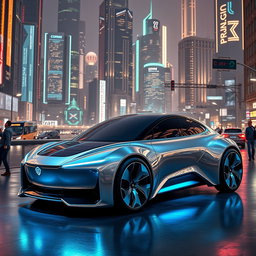 A futuristic concept car featuring sleek, aerodynamic lines and a minimalist design