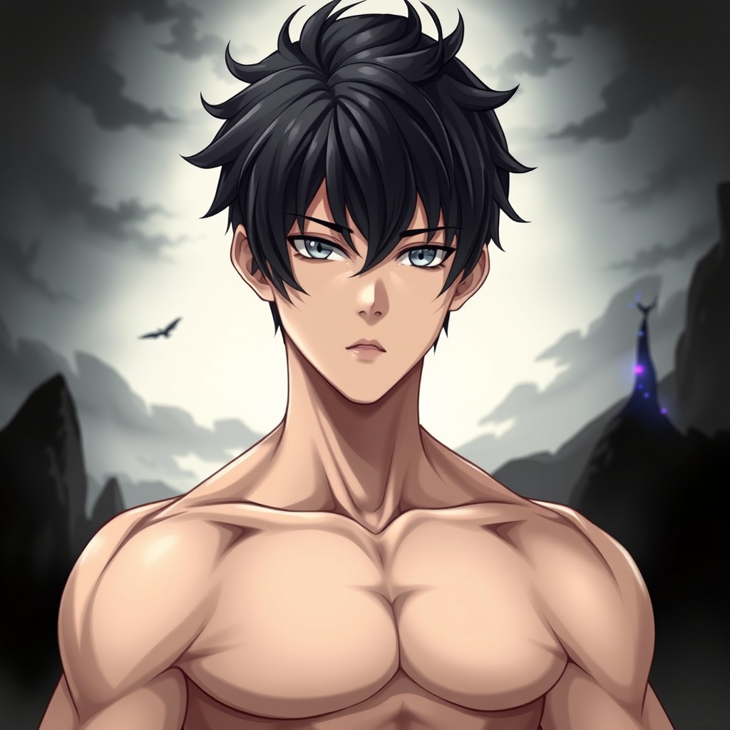 A captivating portrait of a male original character from the Solo Leveling universe named Sung Ginwo
