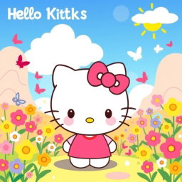 A cute and colorful illustration of Hello Kitty, the iconic character, with her signature bow and friendly face
