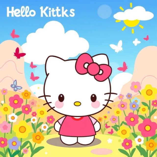 A cute and colorful illustration of Hello Kitty, the iconic character, with her signature bow and friendly face
