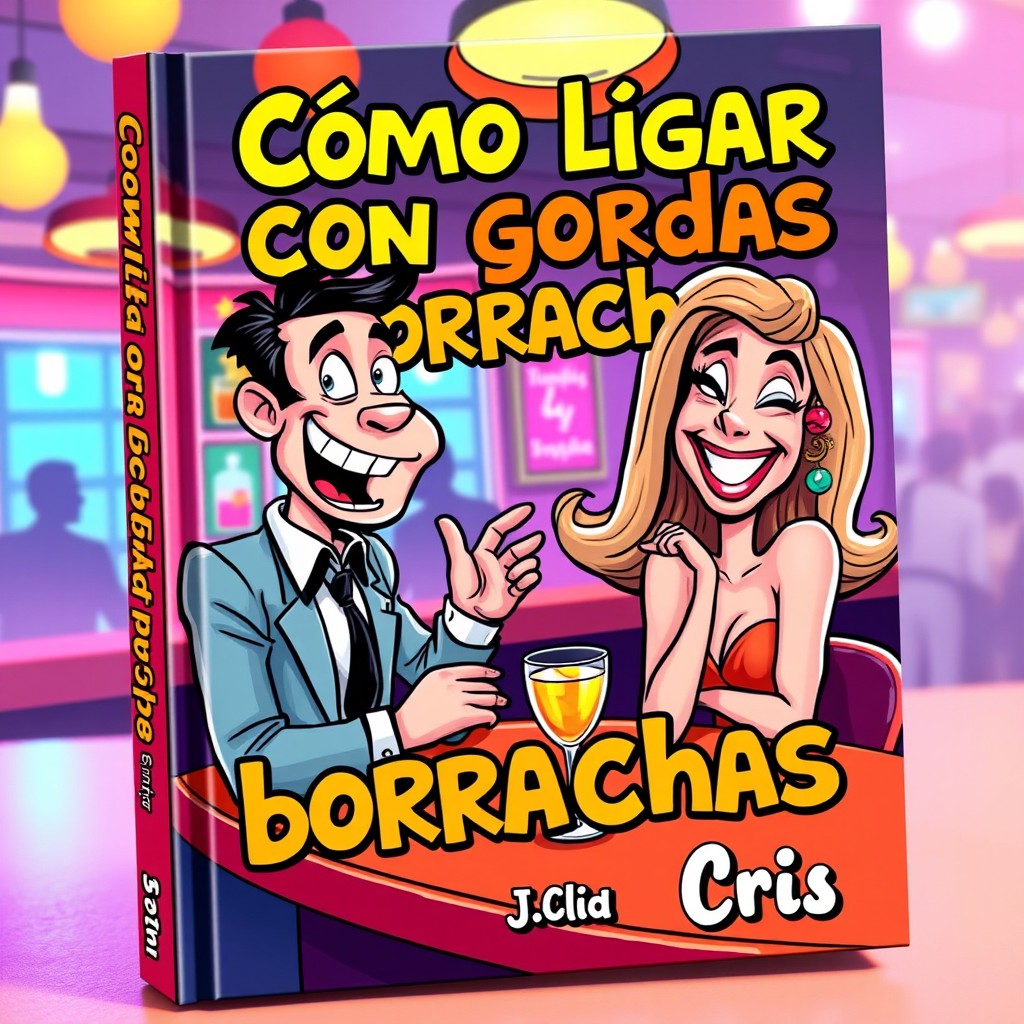 A colorful cartoon-style book cover titled 'Cómo ligar con gordas borrachas', featuring humorous and exaggerated characters