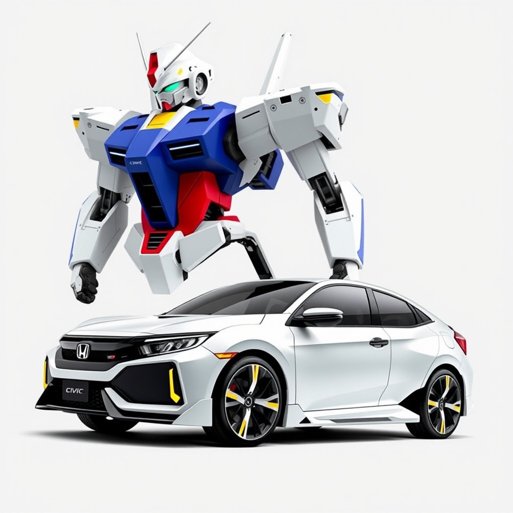 A futuristic redesign of the latest 2025 Honda Civic, inspired by the Gundam RX-78-2