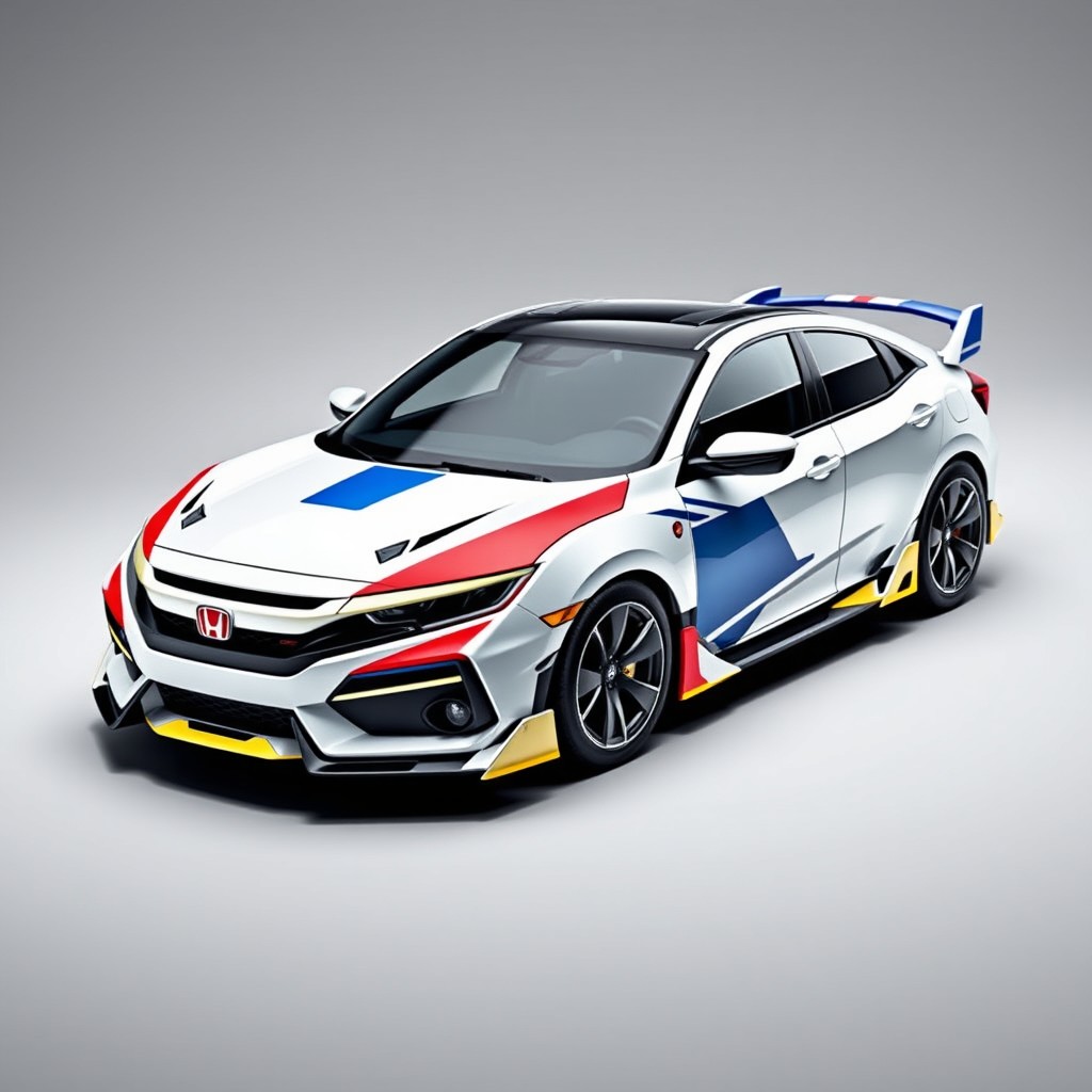 A futuristic redesign of the latest 2025 Honda Civic facelift, inspired by the Gundam RX-78-2