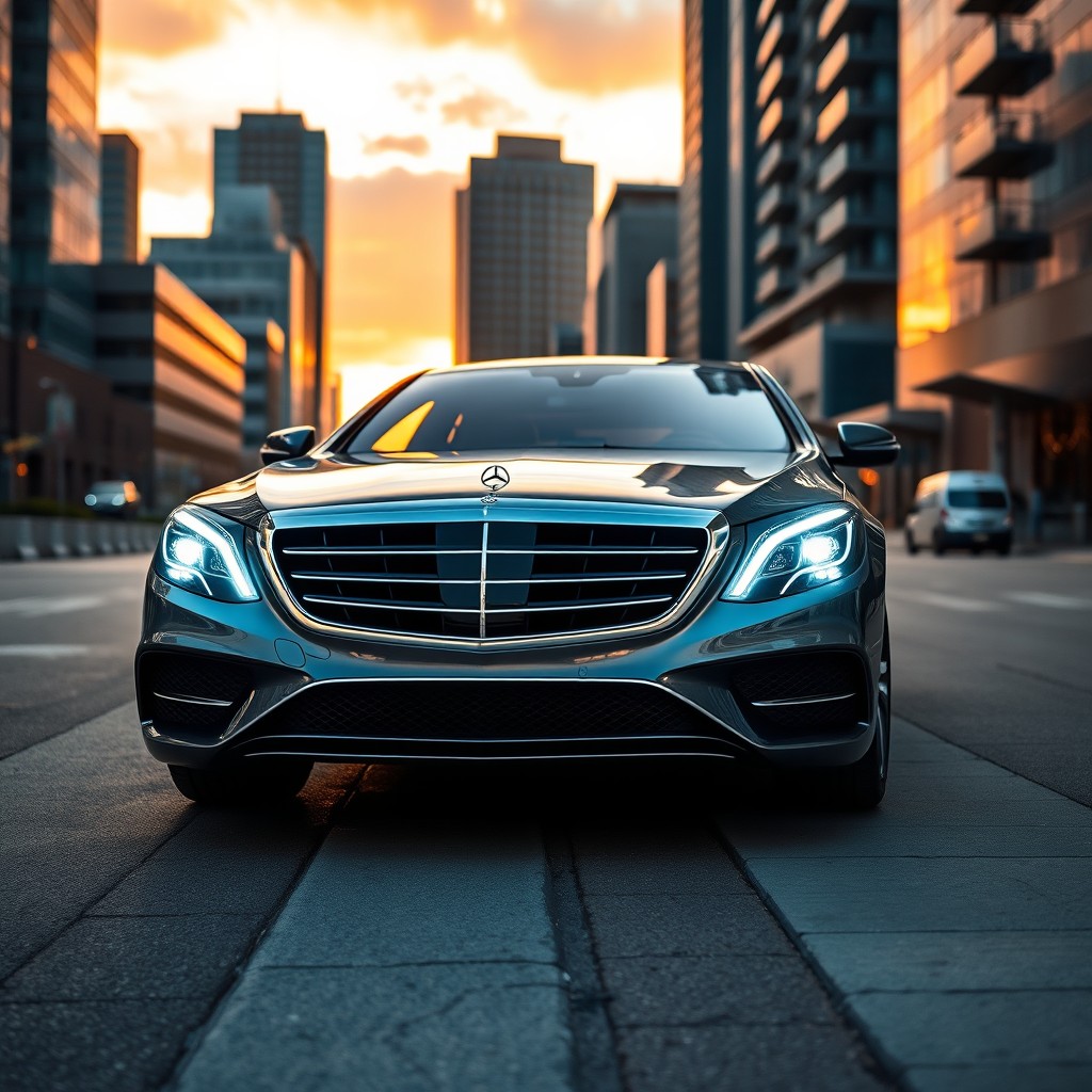 A sleek and luxurious Mercedes-Benz S580, parked elegantly on a city street, showcasing its modern design and high-quality finishes
