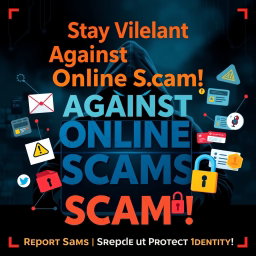 A detailed and visually striking poster design focused on the theme of online frauds and scams