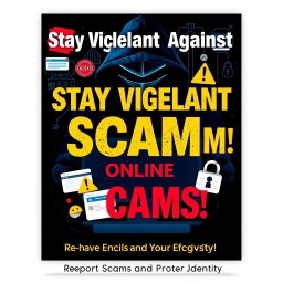 A detailed and visually striking poster design focused on the theme of online frauds and scams
