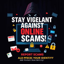 A detailed and visually striking poster design focused on the theme of online frauds and scams