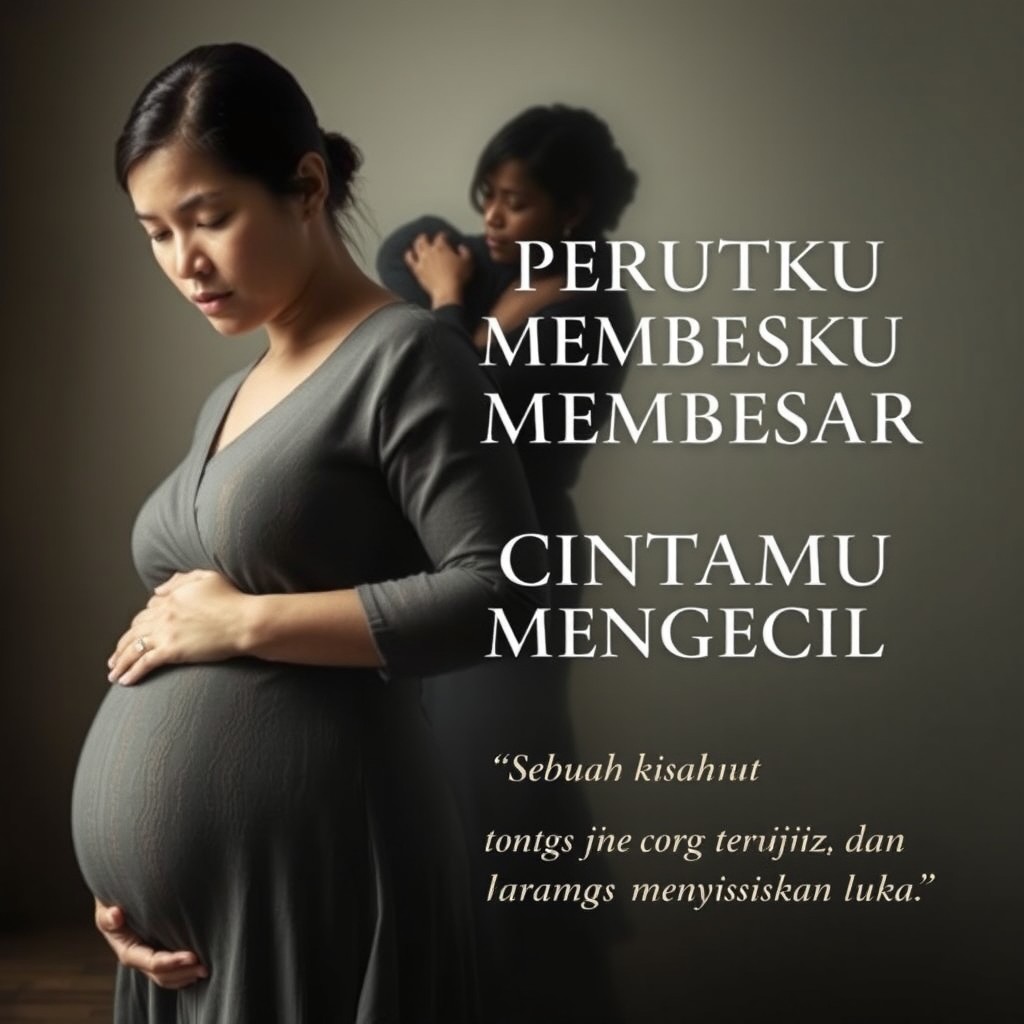A poignant book cover featuring a pregnant woman in the foreground, looking contemplative yet strong, dressed modestly to cover her body
