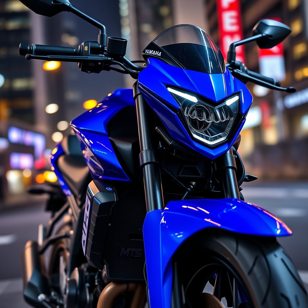 A stunning Yamaha MT15 motorcycle designed in a vibrant blue color, showcasing its sleek lines and modern aesthetic