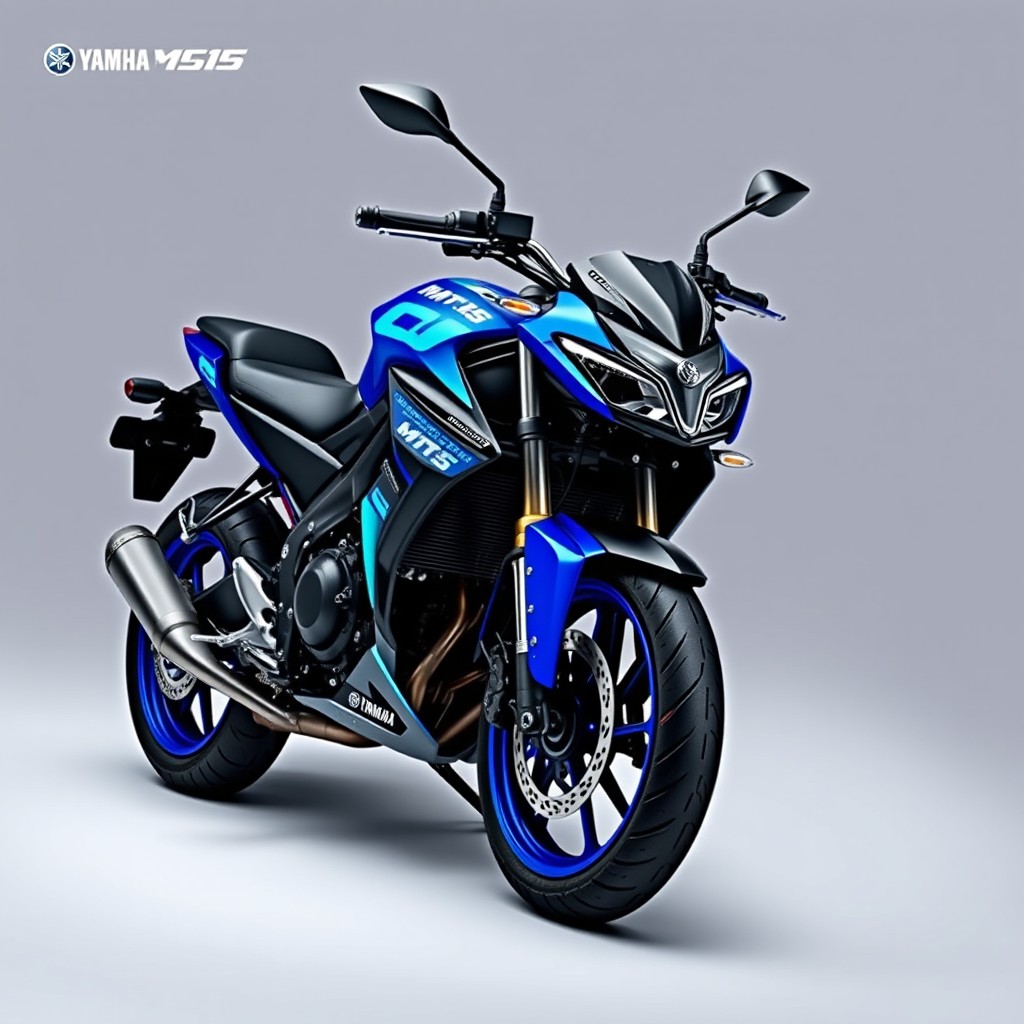 A design concept for the Yamaha MT15 motorcycle featuring a stunning blue color scheme