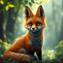 A sleek and elegant fox with a rich, russet coat, sitting proudly with its bushy tail curled around its paws