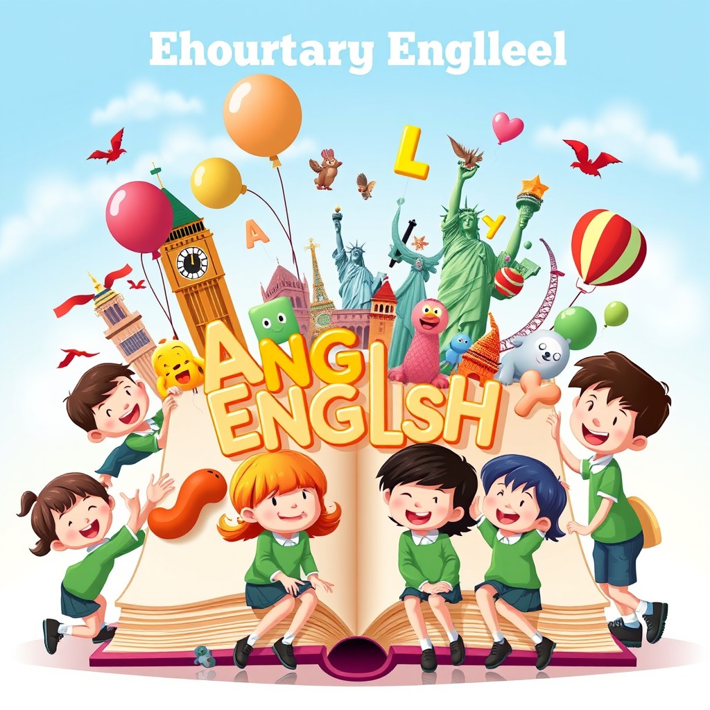 An animated and colorful cover for an elementary school English booklet