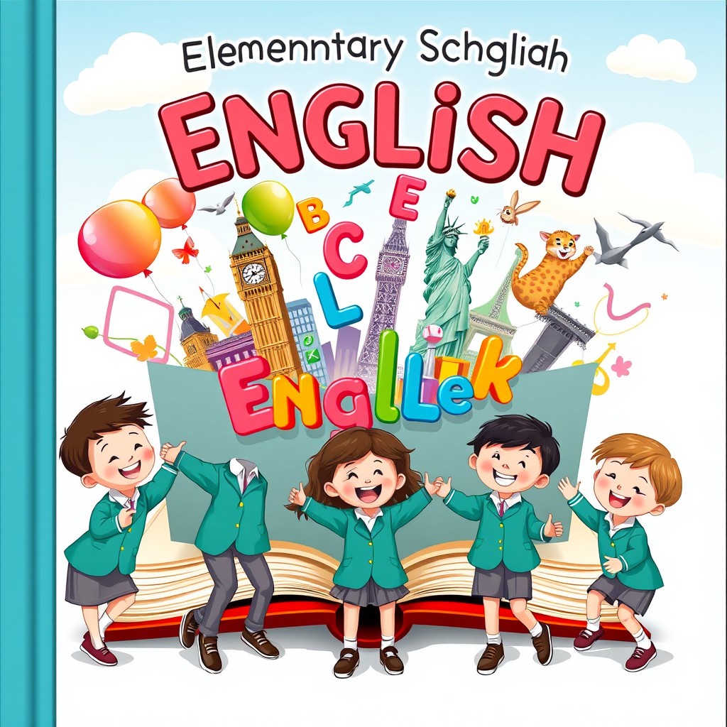 An animated and colorful cover for an elementary school English booklet