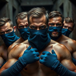 Un grupo de hombres con ojos azules, exhibiendo una apariencia de determinación y astucia