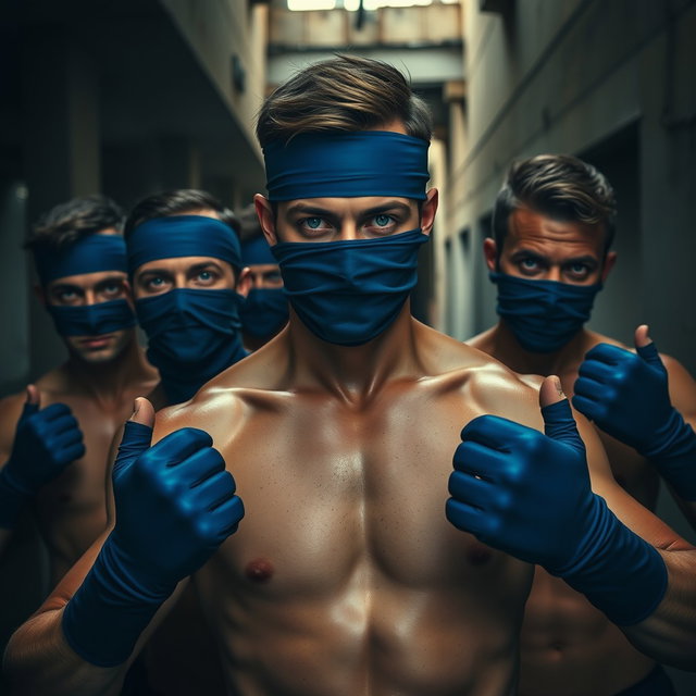 Un grupo de hombres con ojos azules, exhibiendo una apariencia de determinación y astucia