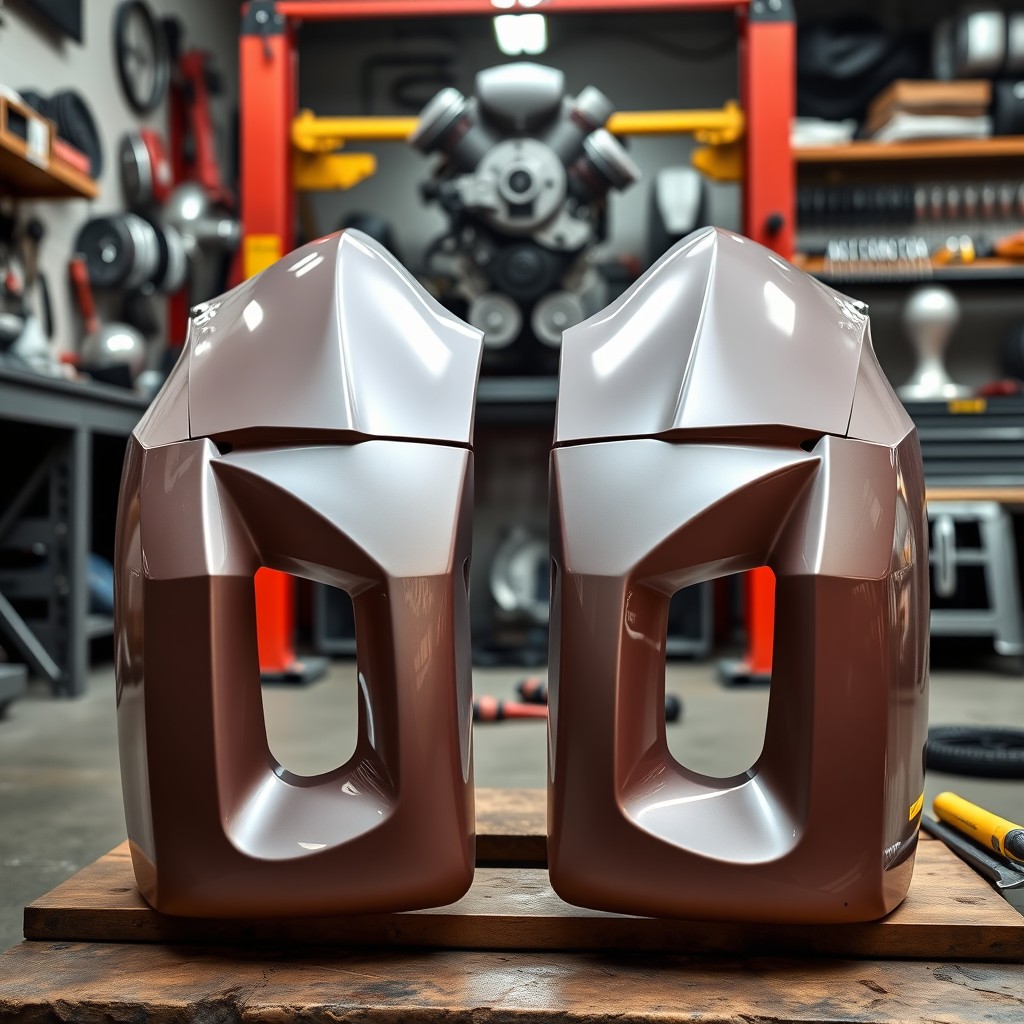 A detailed, high-quality image of front fenders for a Nissan 370Z, showcasing a sleek, aerodynamic design with sharp lines and contours