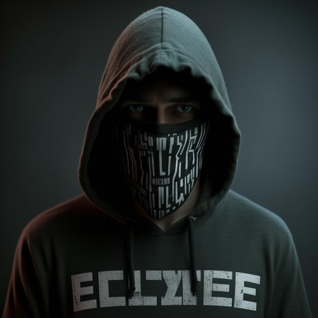 An enigmatic character, his face concealed, wearing a hoodie with the word 'Flixer' emblazoned on it.