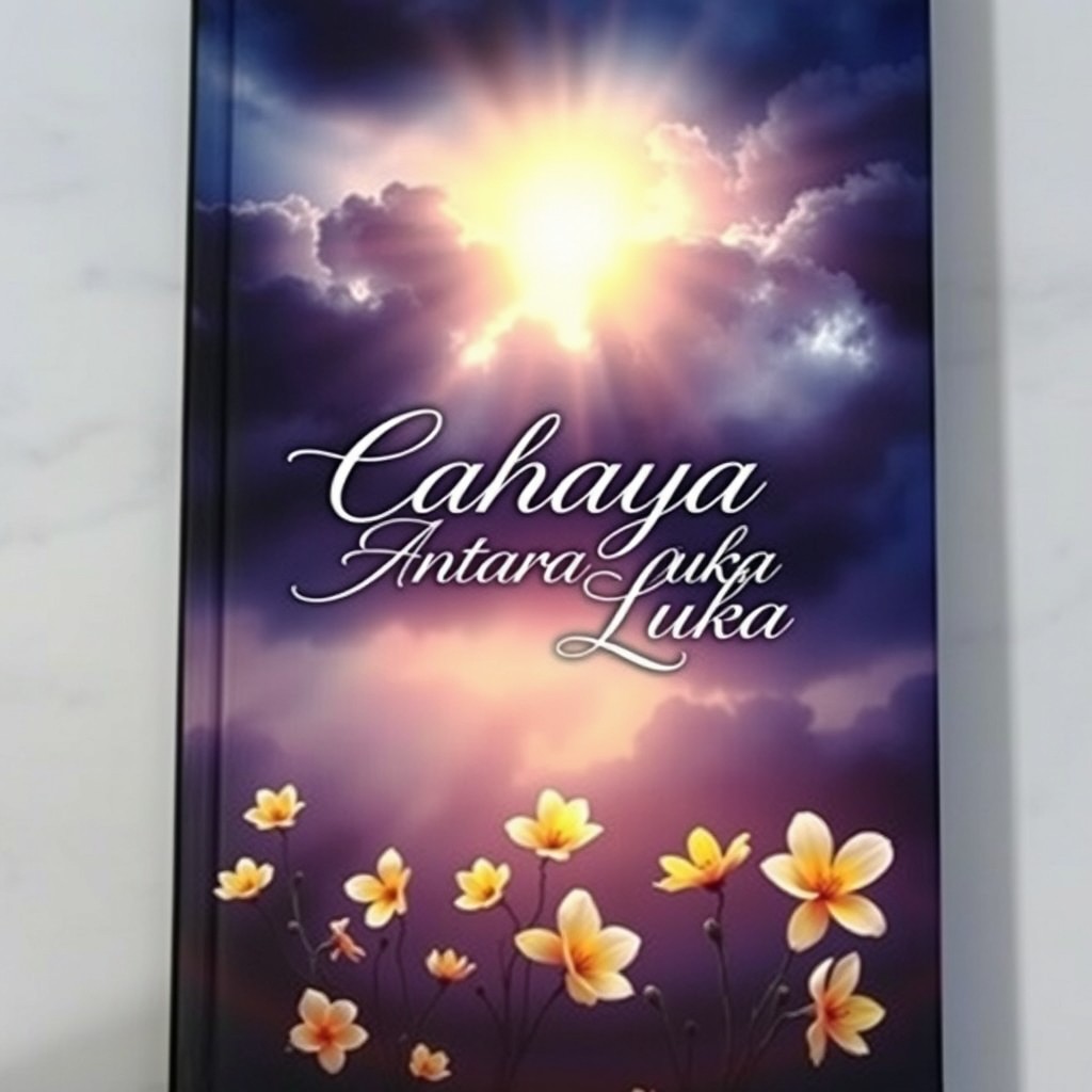 A captivating book cover for "Cahaya Di Antara Luka" (Light Among Wounds)