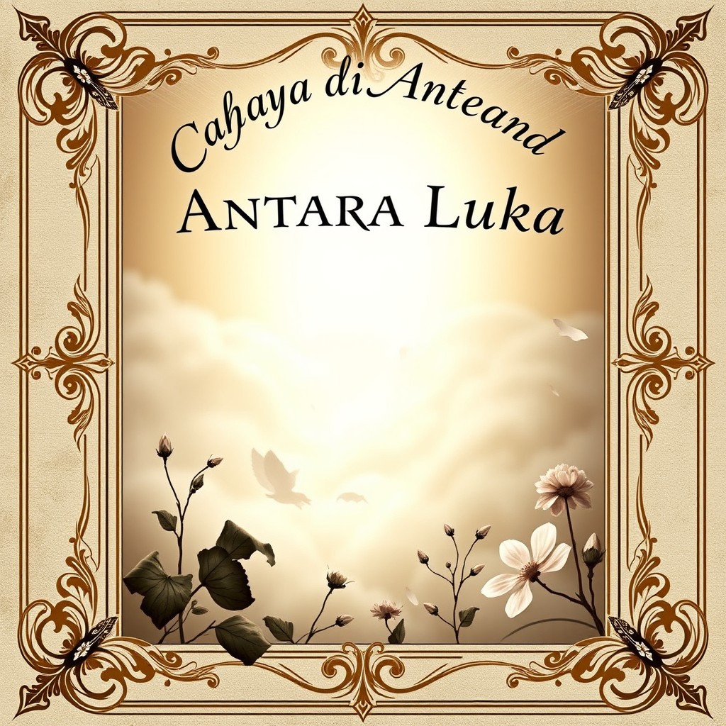 A classic and aesthetic book cover for "Cahaya Di Antara Luka" (Light Among Wounds)
