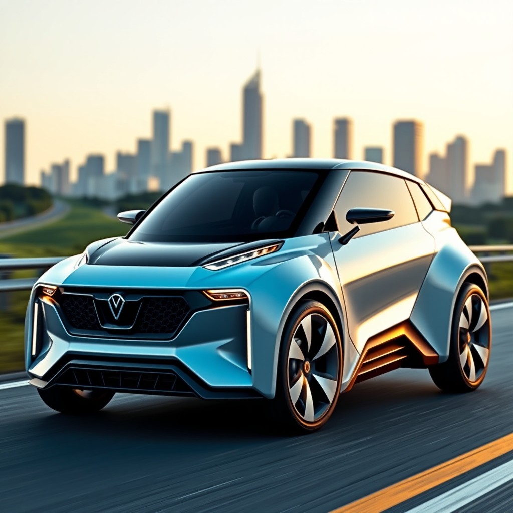 A unique and original car design that stands out with its distinct shape and features, showcasing a blend of futuristic elements