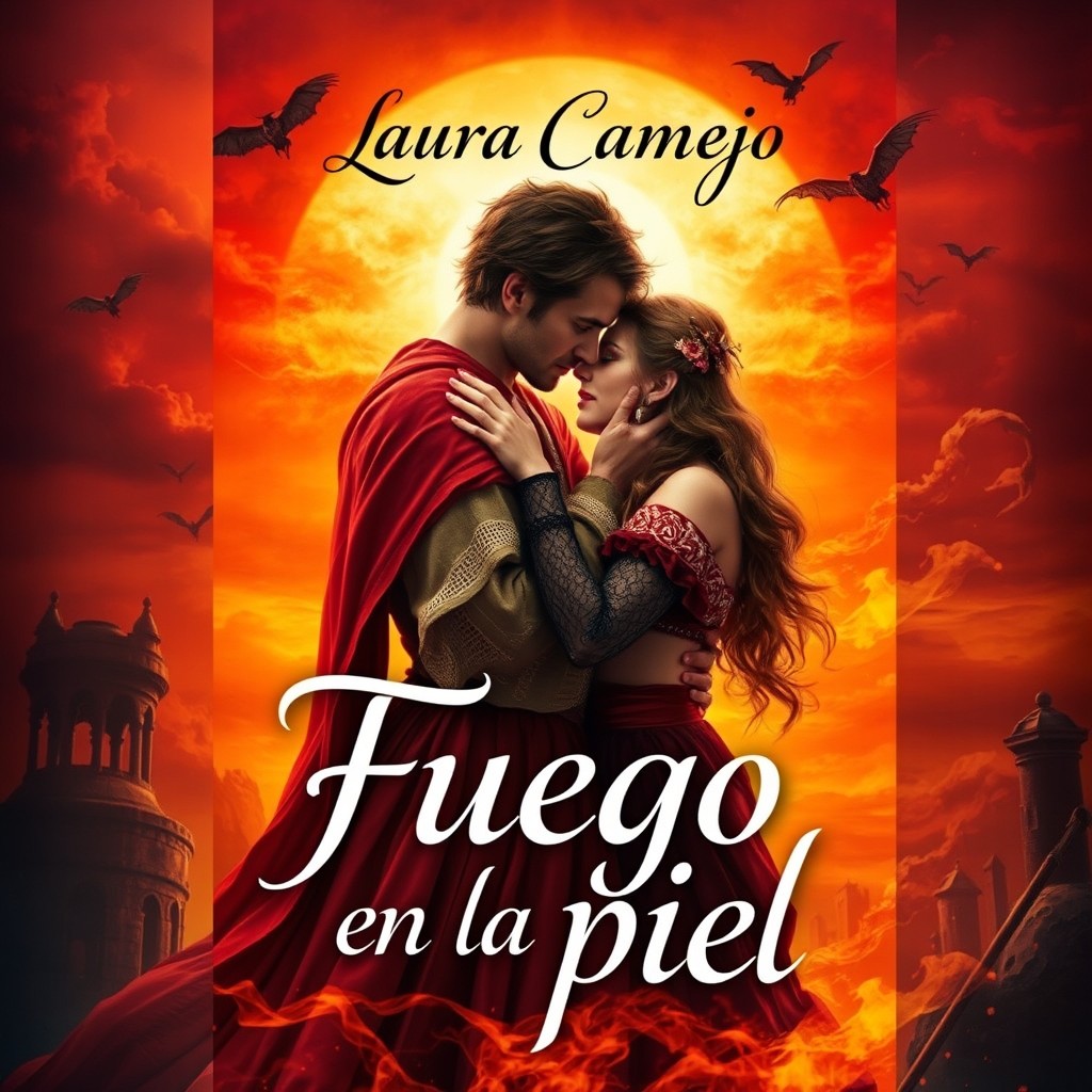 A captivating book cover design for 'Fuego en la piel' by Laura Camejo