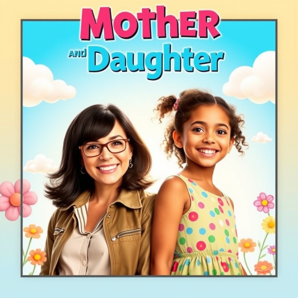 A vibrant and cheerful movie poster for a comedy film titled 'Mother and Daughter'