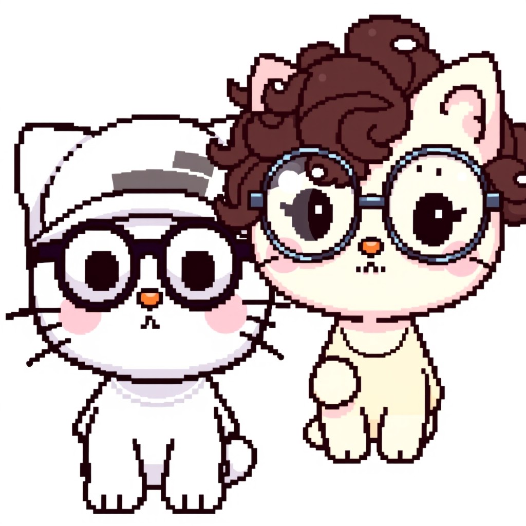 Two adorable pixel art Hello Kitties