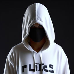 An enigmatic figure, face obscured, wearing a white hoodie. The word 'Flixer' is clearly and boldly displayed on the front of the hoodie.