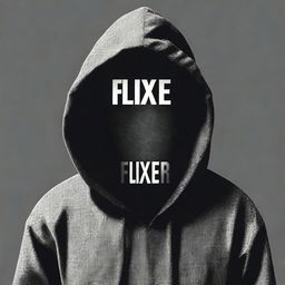 A mysterious figure shrouded in a hoodie, their face obscured in shadow. The word 'Flixer' is boldly printed across the front of the hoodie.