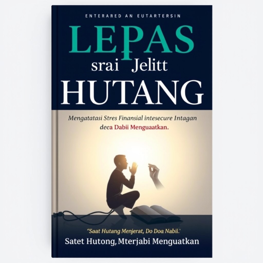 A book cover design featuring the title 'Lepas dari Jerat Hutang' in a large, bold, and readable font, using a contrasting color scheme like dark blue or emerald Islamic green