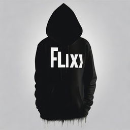 A mysterious figure shrouded in a hoodie, their face obscured in shadow. The word 'Flixer' is boldly printed across the front of the hoodie.