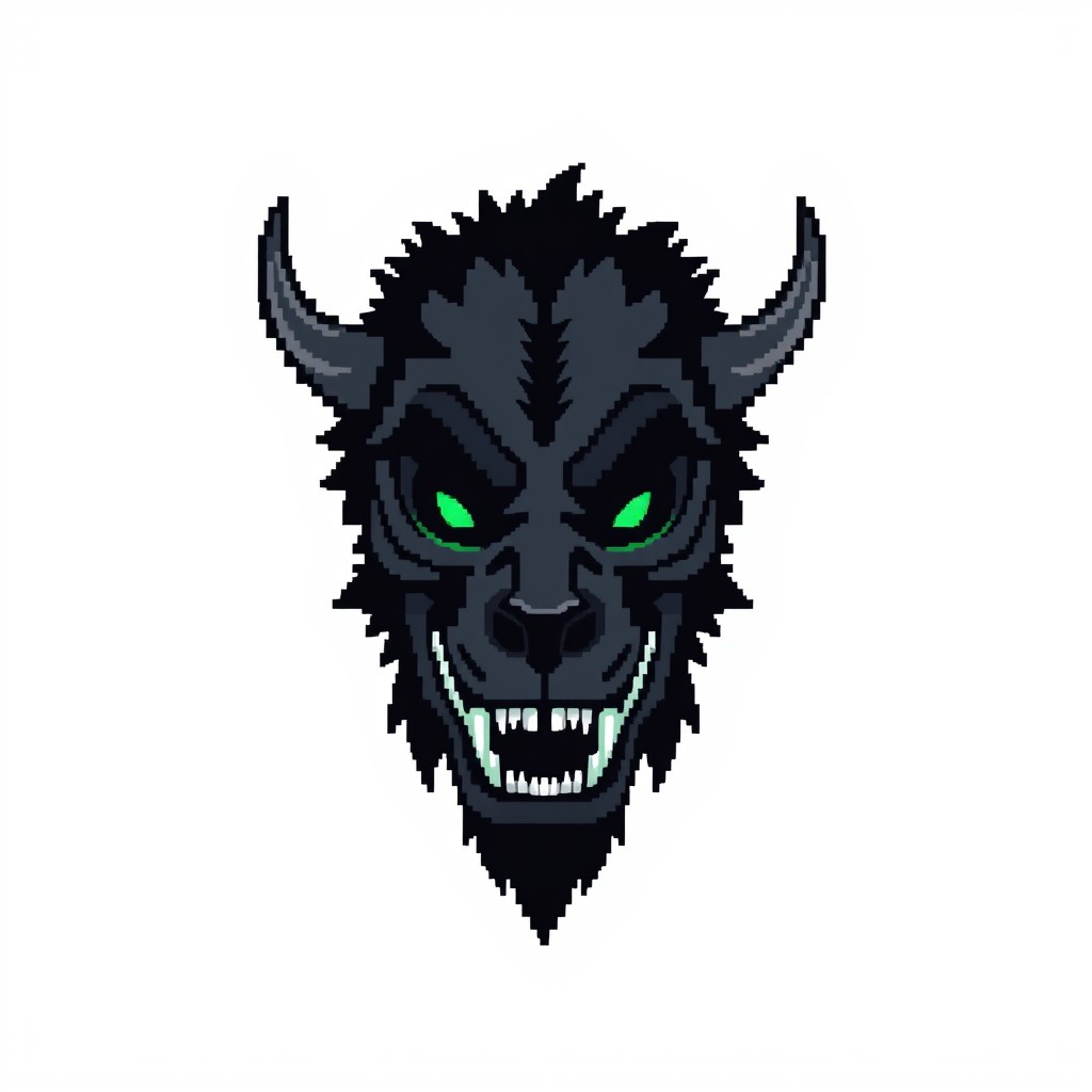 A minimalist pixel art depiction of a hellhound (Bargest) in the iconic Hotline Miami style