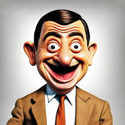 Comical caricature of Mr. Bean transformed into a bean with his recognizable facial expression and attire.