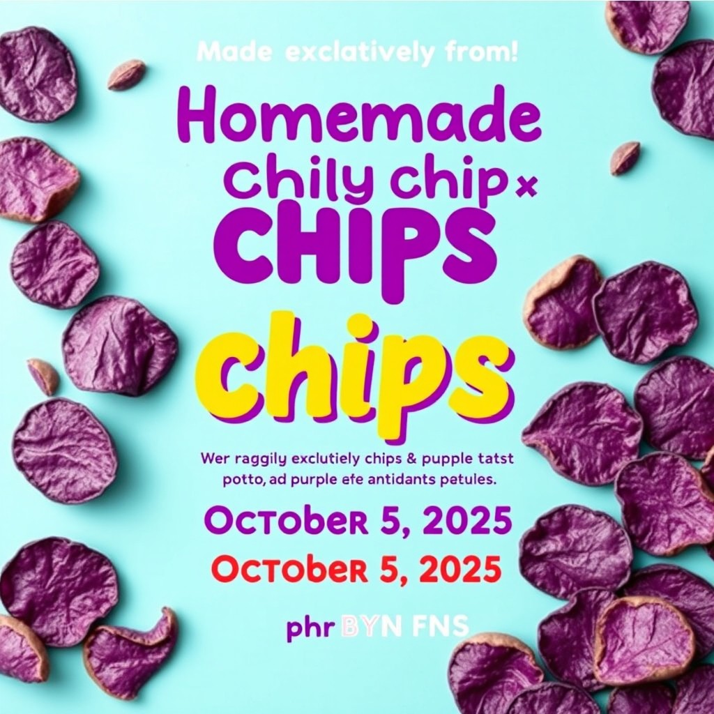 Poster design for selling homemade chips made exclusively from purple potatoes, highlighting their antioxidant properties
