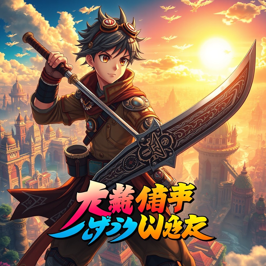An eye-catching AI-generated anime poster featuring a heroic character in a vibrant, fantastical landscape
