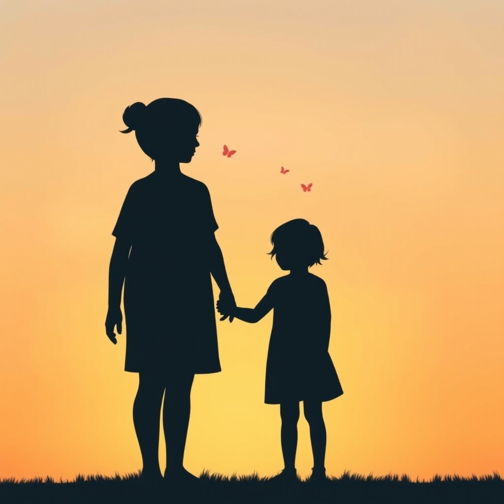 An artistic representation of two silhouettes, one representing an adult and the other an intelligent child, standing together in a gentle pose that conveys a sense of connection and understanding