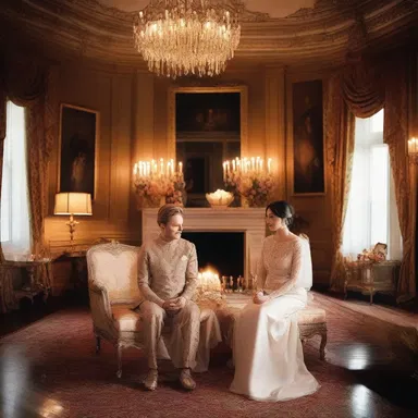 The couple sat together in the exquisitely decorated drawing room, surrounded by candlelight and soft music.
